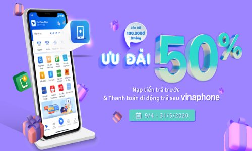 Ưu Đãi 50% Vinaphone Thanh Toán Và Nạp Thẻ Qua Ví VNPT Pay