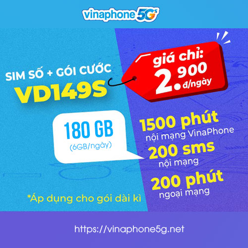 VD149S Gói Vinaphone Trả Trước Data 6GB/ngày